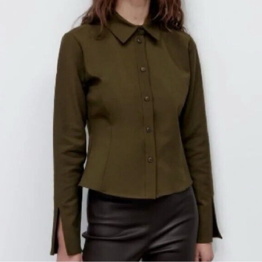 Zara Olive Green Button-Up Women's Top